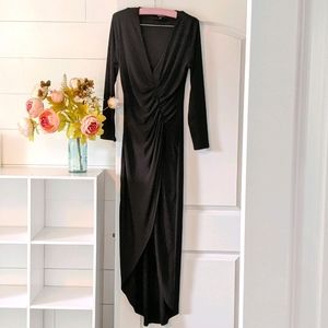 Express Ruched Hi-Lo Black Maxi Dress Sz M